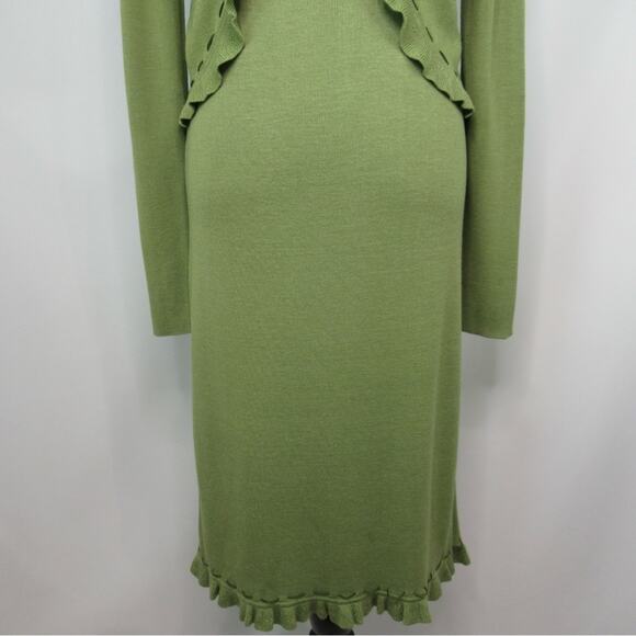 SAINT TROPEZ Green Knit Silk Blend Midi Dress & Ruffle Cardigan Set Size Large - Picture 4 of 14